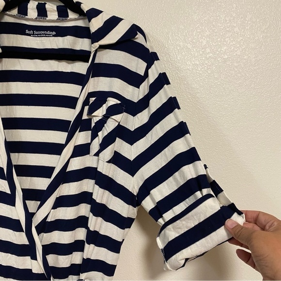 Soft Surroundings Dress Women’s Size XL Navy White Stripes Jersey Wrap Dress - Picture 5 of 12